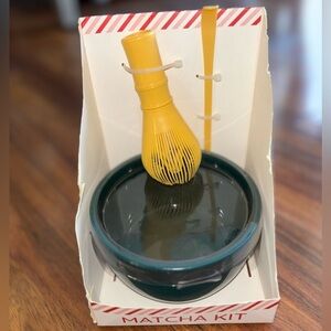 Matcha Kit Yellow Bamboo Whisk with Teal Ceramic Bowl